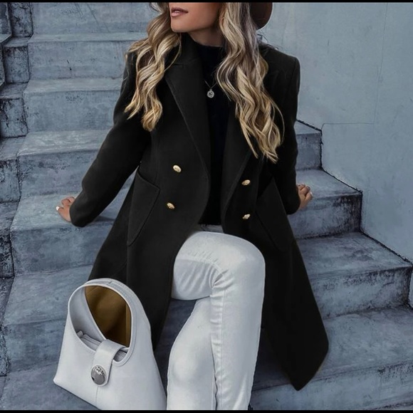 BellanBlue Jackets & Blazers - Classic Black button double breast trench pea coat Minimalist